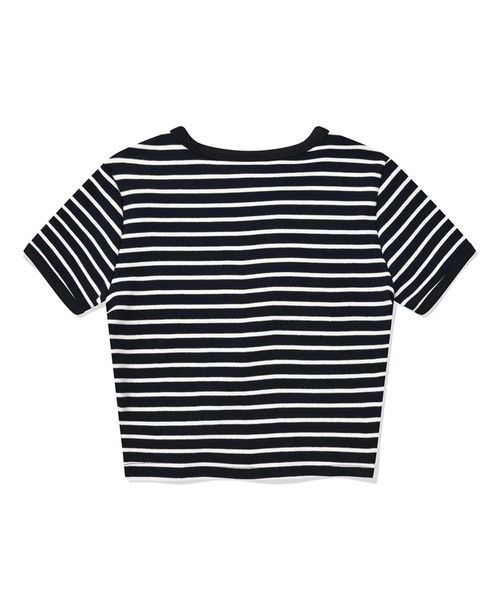 WOOALONG(ウアロン)の「『WOOALONG/ウアロン』Double stripe crop short sleeved T-shirt/ボーダー柄クロップド丈半袖Tシャツ(Tシャツ/カットソー・レディース・ブラック×ホワイト/A・XS/S)」の11枚目の写真