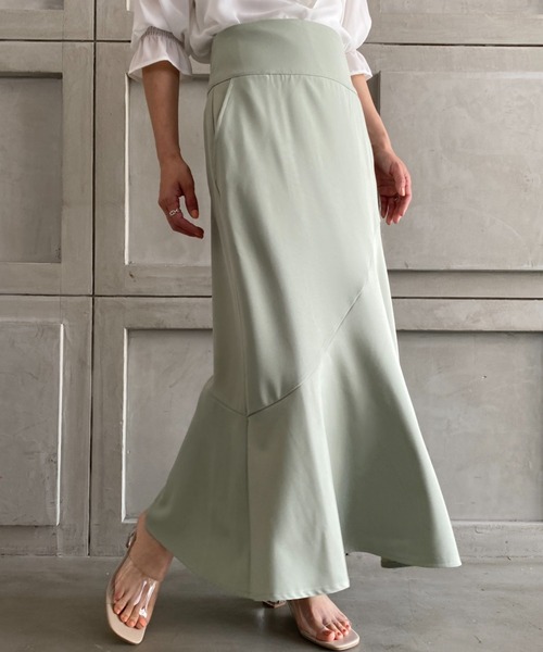 moment+（モーメントプラス）の「エステルストレッチツイルハイウエストマーメイドスカート（スカート・レディース・ライトカーキ/アイボリー/オレンジ/ネイビー/ベージュ・L/M/S）」の4枚目の写真