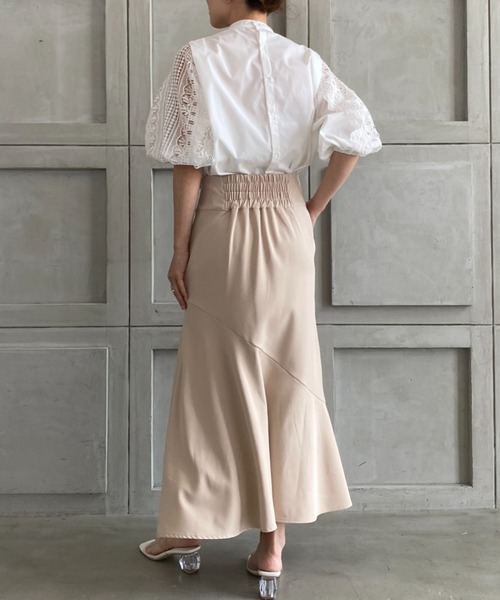 moment+（モーメントプラス）の「エステルストレッチツイルハイウエストマーメイドスカート（スカート・レディース・ライトカーキ/アイボリー/オレンジ/ネイビー/ベージュ・L/M/S）」の19枚目の写真