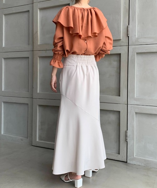 moment+（モーメントプラス）の「エステルストレッチツイルハイウエストマーメイドスカート（スカート・レディース・ライトカーキ/アイボリー/オレンジ/ネイビー/ベージュ・L/M/S）」の12枚目の写真