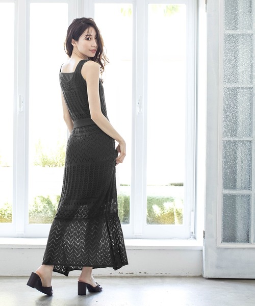 3点セット インナー付き透かし編みマーメイドニットワンピース