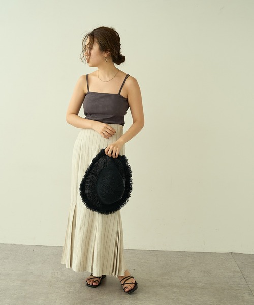 natural couture（ナチュラルクチュール）の「【大人ナチュ】カップ付きランダムテレコキャミソール（キャミソール・レディース・ベージュ/アイボリー/スミクロ・FREE）」の9枚目の写真