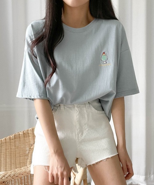 SONA（ソナ）の「3rd Spring×SONYUNARAコラボ おやつ刺繍Tシャツ（Tシャツ/カットソー・レディース・ブラック/ベージュ/グリーン/ブルー/ピンク/アイボリー・FREE）」の5枚目の写真