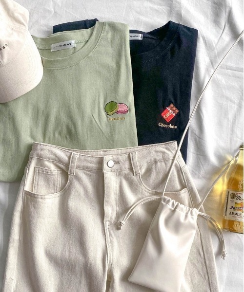 SONA（ソナ）の「3rd Spring×SONYUNARAコラボ おやつ刺繍Tシャツ（Tシャツ/カットソー・レディース・ブラック/ベージュ/グリーン/ブルー/ピンク/アイボリー・FREE）」の15枚目の写真