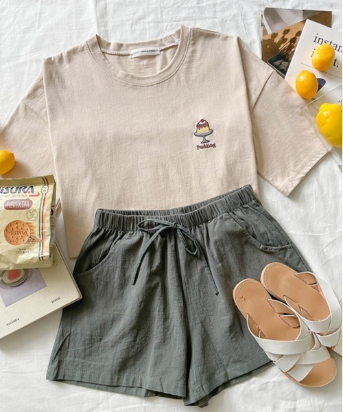 SONA（ソナ）の「3rd Spring×SONYUNARAコラボ おやつ刺繍Tシャツ（Tシャツ/カットソー・レディース・ブラック/ベージュ/グリーン/ブルー/ピンク/アイボリー・FREE）」の11枚目の写真