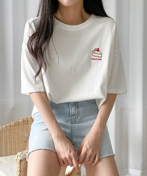 SONA（ソナ）の「3rd Spring×SONYUNARAコラボ おやつ刺繍Tシャツ（Tシャツ/カットソー・レディース・ブラック/ベージュ/グリーン/ブルー/ピンク/アイボリー・FREE）」の20枚目の写真