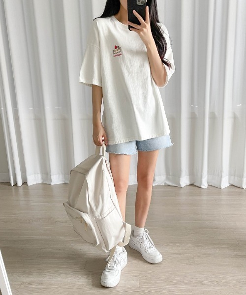 SONA（ソナ）の「3rd Spring×SONYUNARAコラボ おやつ刺繍Tシャツ（Tシャツ/カットソー・レディース・ブラック/ベージュ/グリーン/ブルー/ピンク/アイボリー・FREE）」の22枚目の写真