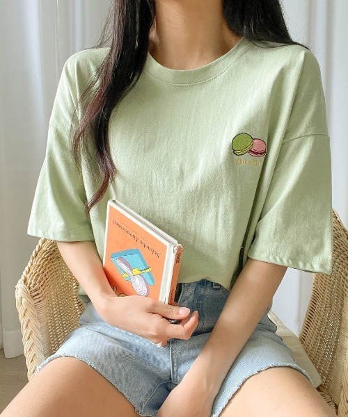SONA（ソナ）の「3rd Spring×SONYUNARAコラボ おやつ刺繍Tシャツ（Tシャツ/カットソー・レディース・ブラック/ベージュ/グリーン/ブルー/ピンク/アイボリー・FREE）」の17枚目の写真