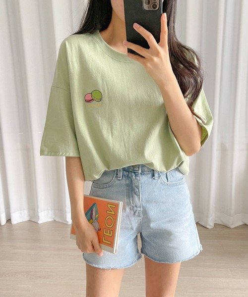 SONA（ソナ）の「3rd Spring×SONYUNARAコラボ おやつ刺繍Tシャツ（Tシャツ/カットソー・レディース・ブラック/ベージュ/グリーン/ブルー/ピンク/アイボリー・FREE）」の18枚目の写真