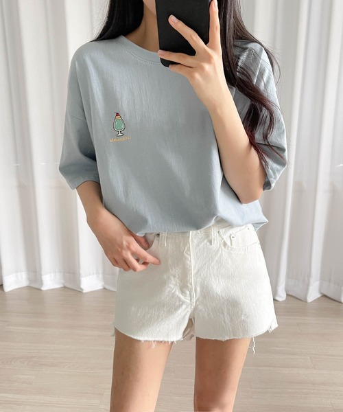 SONA（ソナ）の「3rd Spring×SONYUNARAコラボ おやつ刺繍Tシャツ（Tシャツ/カットソー・レディース・ブラック/ベージュ/グリーン/ブルー/ピンク/アイボリー・FREE）」の7枚目の写真