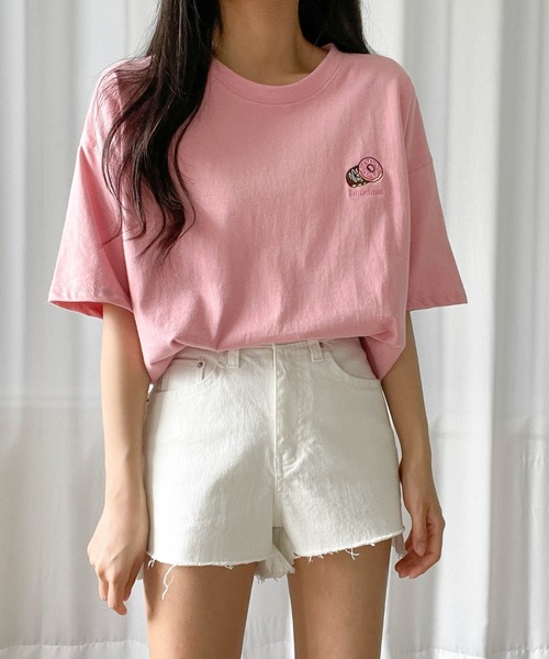 SONA（ソナ）の「3rd Spring×SONYUNARAコラボ おやつ刺繍Tシャツ（Tシャツ/カットソー・レディース・ブラック/ベージュ/グリーン/ブルー/ピンク/アイボリー・FREE）」の10枚目の写真