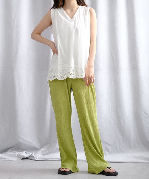 ＡＮＤＪ（アンドジェイ）の「裾スカラップ刺繍レースAラインコットンチュニック（タンクトップ・レディース・ホワイト/ブラック・M）」の7枚目の写真