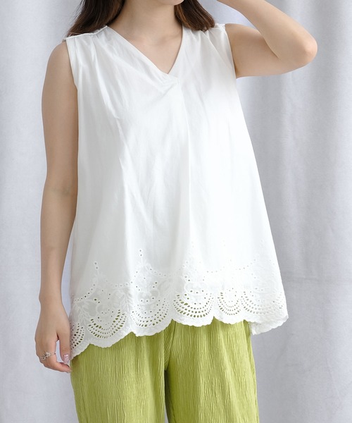 ＡＮＤＪ（アンドジェイ）の「裾スカラップ刺繍レースAラインコットンチュニック（タンクトップ・レディース・ホワイト/ブラック・M）」の16枚目の写真