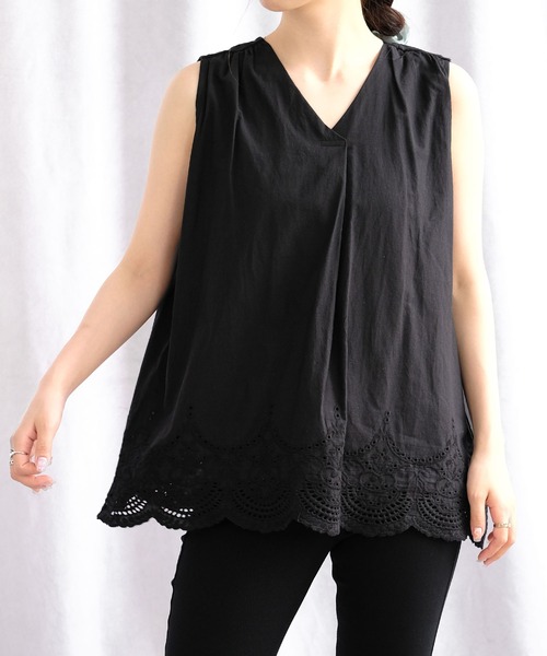 ＡＮＤＪ（アンドジェイ）の「裾スカラップ刺繍レースAラインコットンチュニック（タンクトップ・レディース・ホワイト/ブラック・M）」の19枚目の写真