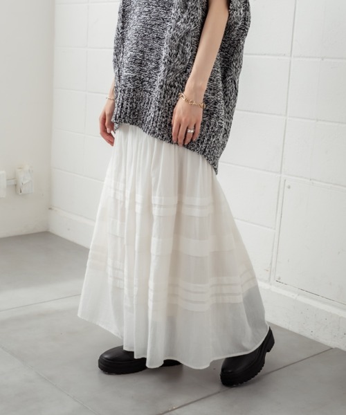 mystic（ミスティック）の「ランダムタックロングスカート（スカート・レディース・ブラック/オフホワイト・FREE）」の2枚目の写真