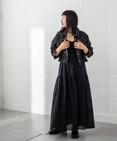 mystic（ミスティック）の「ランダムタックロングスカート（スカート・レディース・ブラック/オフホワイト・FREE）」の7枚目の写真