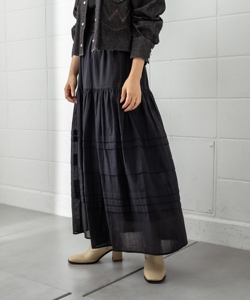 mystic（ミスティック）の「ランダムタックロングスカート（スカート・レディース・ブラック/オフホワイト・FREE）」の6枚目の写真