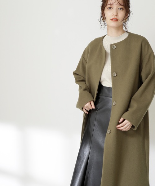 N.（N. Natural Beauty Basic）（エヌエヌナチュラルビューティーベーシック）の「【WEB限定商品】【S Size Line】◆ビーバーメルトンノーカラーコート（ノーカラーコート・レディース・グレー/モカ/カーキ/アイボリー/ダークブラウン・SMALL/MEDIUM）」の14枚目の写真