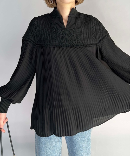 【セール】ケーブルニット切替プリーツプルオーバー（その他トップス）｜PICCIN（ピッチン）