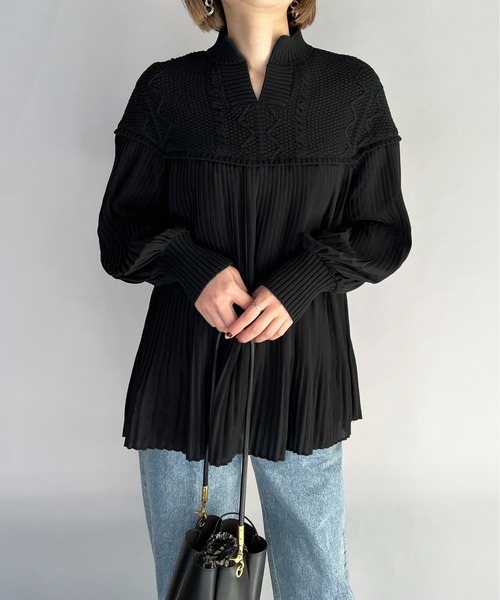 【セール】ケーブルニット切替プリーツプルオーバー（その他トップス）｜PICCIN（ピッチン）