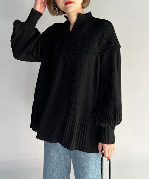 【セール】ケーブルニット切替プリーツプルオーバー（その他トップス）｜PICCIN（ピッチン）