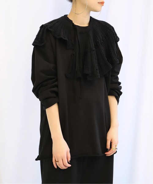 CITYSHOP（シティーショップ）の「CROCHET COLLAR L/Tシャツ（Tシャツ/カットソー・レディース・ホワイト/ブラック・FREE）」の2枚目の写真