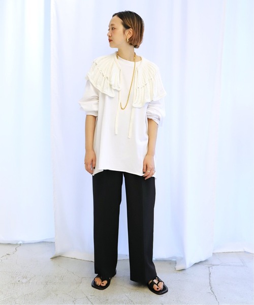 CITYSHOP（シティーショップ）の「CROCHET COLLAR L/Tシャツ（Tシャツ/カットソー・レディース・ホワイト/ブラック・FREE）」の11枚目の写真