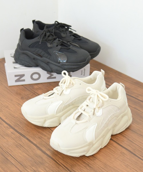 NOFALL（ノーフォール）の「デザインボリュームソールレースアップダッドスニーカー（スニーカー・レディース・ブラック/ベージュ・LL/3L/S/M/L）」の10枚目の写真