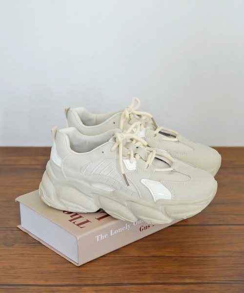 NOFALL（ノーフォール）の「デザインボリュームソールレースアップダッドスニーカー（スニーカー・レディース・ブラック/ベージュ・LL/3L/S/M/L）」の12枚目の写真