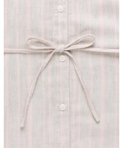 AMPHI（アンフィ）の「綿100%ダブルガーゼ×ストライプ　前開きボタン　ワンピース（ルームウェア/パジャマ・レディース・ライトパープル/ベビーピンク・M-L）」の8枚目の写真
