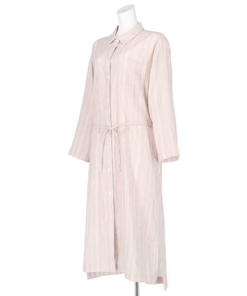 AMPHI（アンフィ）の「綿100%ダブルガーゼ×ストライプ　前開きボタン　ワンピース（ルームウェア/パジャマ・レディース・ライトパープル/ベビーピンク・M-L）」の5枚目の写真