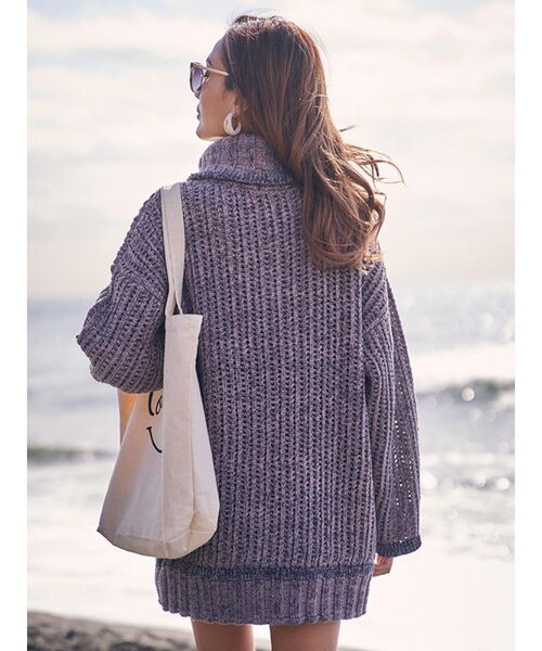 To the sea(トゥーザシー)の「モールミックスロングニットトップス(ニット/セーター・レディース・アイボリー/チャコールグレー・FREE)」の3枚目の写真