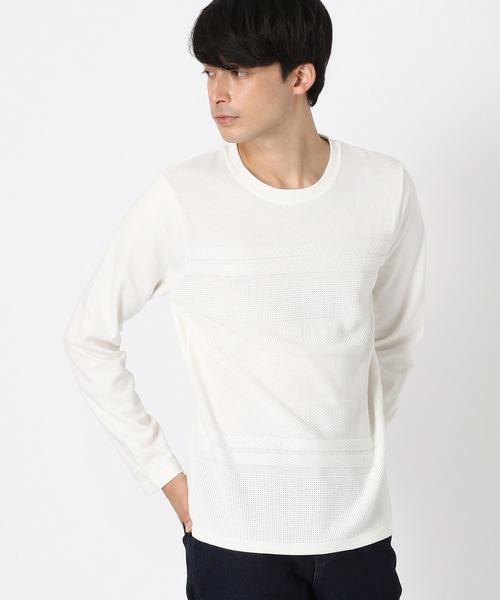 COMME CA ISM(コムサイズム)の「ニット×カットソー コンビTシャツ(Tシャツ/カットソー・メンズ・ホワイト/ブラック・MEDIUM/LARGE)」の2枚目の写真