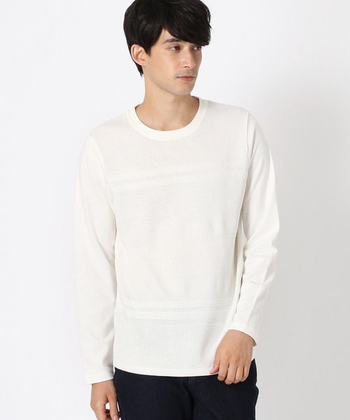 COMME CA ISM(コムサイズム)の「ニット×カットソー コンビTシャツ(Tシャツ/カットソー・メンズ・ホワイト/ブラック・MEDIUM/LARGE)」の5枚目の写真