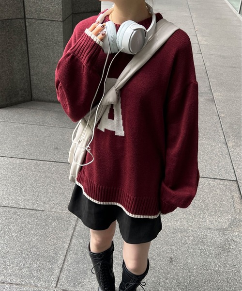 PairPair（ペアペア）の「インターシャロゴニット(ユニセックス)（ニット/セーター・レディース・ネイビー/グリーン/ボルドー/マスタード・MEDIUM/LARGE）」の4枚目の写真