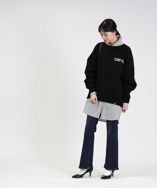 CAMP7（キャンプセブン）の「【CAMP7】マウンテンバックロゴニット（ニット/セーター・レディース・ベージュ/ブラック/オフホワイト・L）」の8枚目の写真