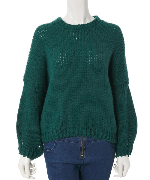 fifth calin（フィフスカラン）の「ぽわん袖ローゲージニット（ニット/セーター・レディース・ピンク/グリーン・MEDIUM）」の4枚目の写真