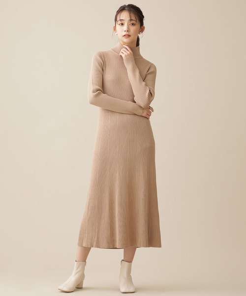 NANO universe（ナノユニバース）の「タートルフレアリブニットワンピース 長袖（ワンピース・レディース・ブラック/ベージュ/レンガ・FREE）」の13枚目の写真