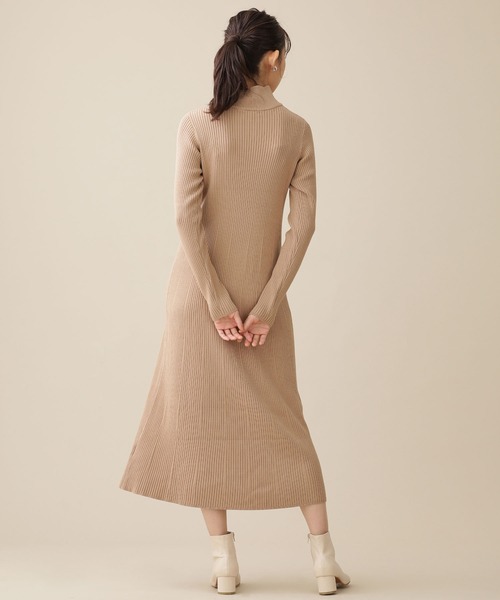 NANO universe（ナノユニバース）の「タートルフレアリブニットワンピース 長袖（ワンピース・レディース・ブラック/ベージュ/レンガ・FREE）」の9枚目の写真