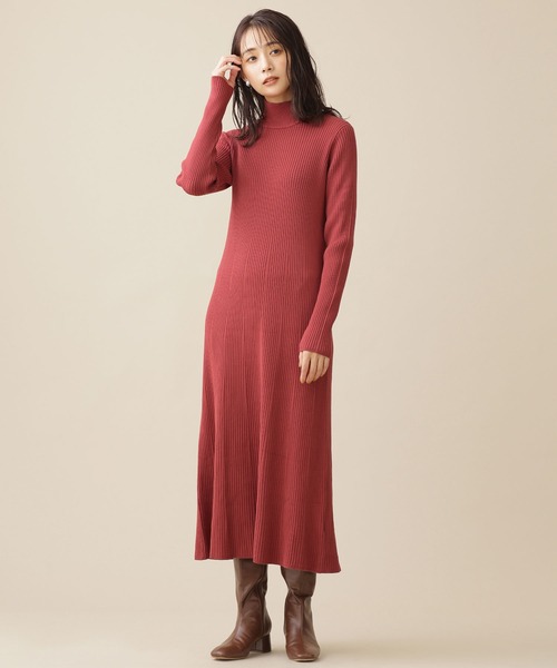 NANO universe（ナノユニバース）の「タートルフレアリブニットワンピース 長袖（ワンピース・レディース・ブラック/ベージュ/レンガ・FREE）」の7枚目の写真