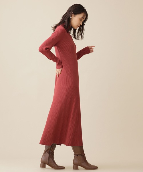 NANO universe（ナノユニバース）の「タートルフレアリブニットワンピース 長袖（ワンピース・レディース・ブラック/ベージュ/レンガ・FREE）」の15枚目の写真