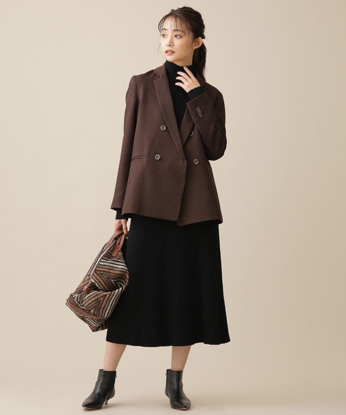 NANO universe（ナノユニバース）の「タートルフレアリブニットワンピース 長袖（ワンピース・レディース・ブラック/ベージュ/レンガ・FREE）」の5枚目の写真