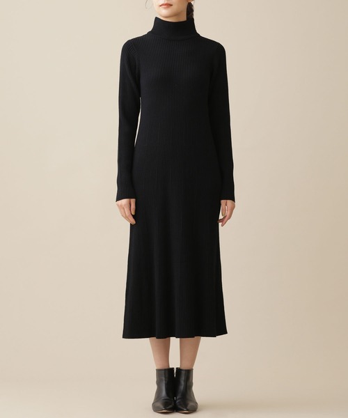 NANO universe（ナノユニバース）の「タートルフレアリブニットワンピース 長袖（ワンピース・レディース・ブラック/ベージュ/レンガ・FREE）」の12枚目の写真