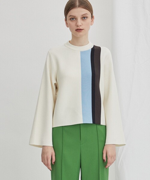 WRAPINKNOT（ラッピンノット）の「【WRAPINKNOT(ラッピンノット)】《STUDIOUS別注》マルチカラーラインニット LPO27（ニット/セーター・レディース・ホワイト/ブラック/ホワイト系その他・FREE）」の5枚目の写真