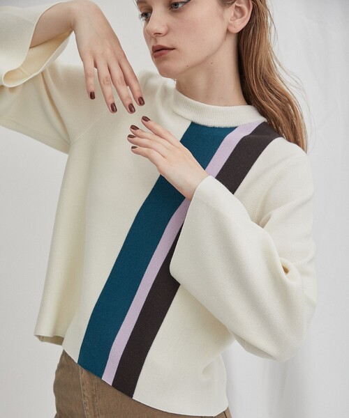 WRAPINKNOT（ラッピンノット）の「【WRAPINKNOT(ラッピンノット)】《STUDIOUS別注》マルチカラーラインニット LPO27（ニット/セーター・レディース・ホワイト/ブラック/ホワイト系その他・FREE）」の20枚目の写真