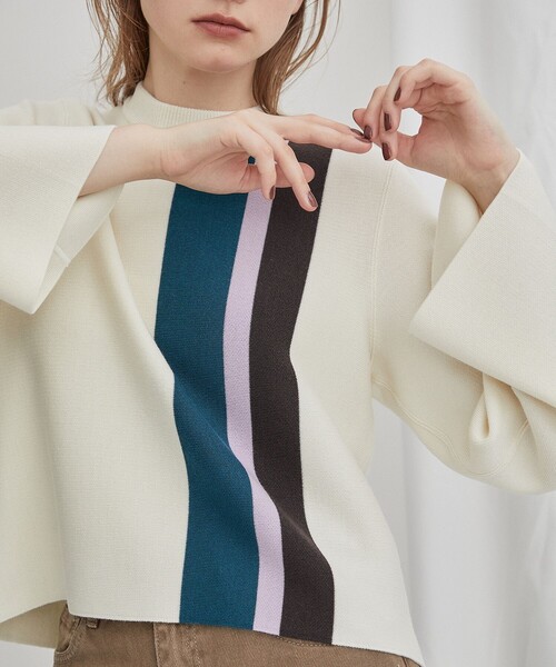 WRAPINKNOT（ラッピンノット）の「【WRAPINKNOT(ラッピンノット)】《STUDIOUS別注》マルチカラーラインニット LPO27（ニット/セーター・レディース・ホワイト/ブラック/ホワイト系その他・FREE）」の21枚目の写真