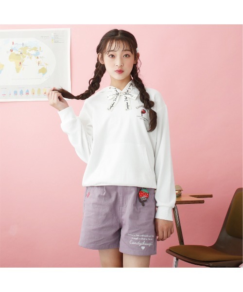Candychuu(キャンディチュウ)の「BIGリボントレーナー(Tシャツ/カットソー・キッズ・オフホワイト/ピンク・SS/S/M/XXS)」の1枚目の写真