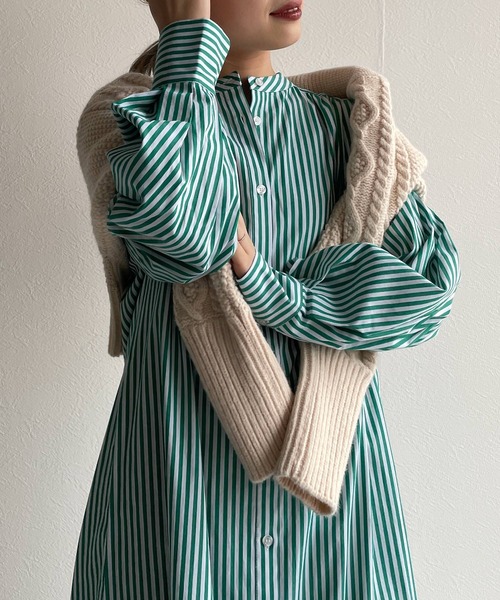 w closet（ダブルクローゼット）の「先染めストライプシャツワンピース（シャツワンピース・レディース・ピンク/グリーン/ブラック・FREE）」の20枚目の写真