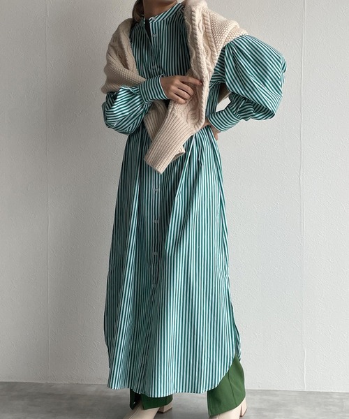 w closet（ダブルクローゼット）の「先染めストライプシャツワンピース（シャツワンピース・レディース・ピンク/グリーン/ブラック・FREE）」の19枚目の写真