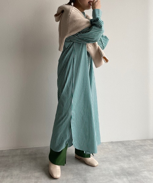 w closet（ダブルクローゼット）の「先染めストライプシャツワンピース（シャツワンピース・レディース・ピンク/グリーン/ブラック・FREE）」の17枚目の写真